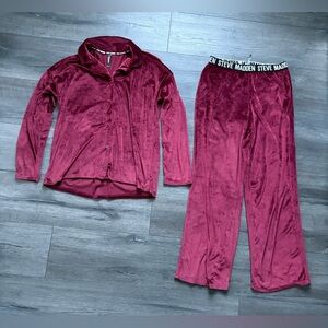 Steve Madden Womens Maroon Velvet Pajamas Loungewear Set Size Small